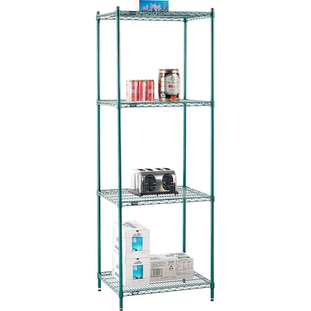 Nexel Poly-Green, 4 Tier, Wire Shelving Starter Unit, 30W x 21D x 86H 21308G